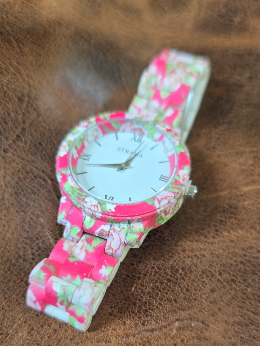 Strada Pink Floral Resin Watch with White Dial